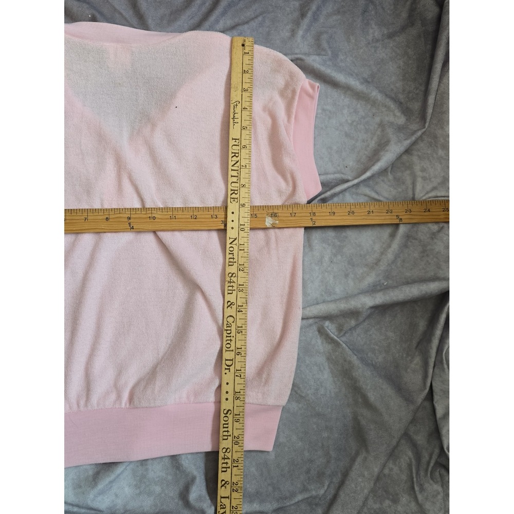VTG 80s Montgomery Ward Pink Terry Cloth Shorts Set Floral Top L - Picture 9 of 15